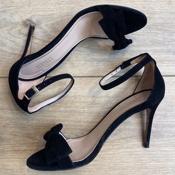 Barneys NY | Camoscio | Black Suede Bow Sandal Heels Classic Coquette Soft Girl - Picture 7 of 16